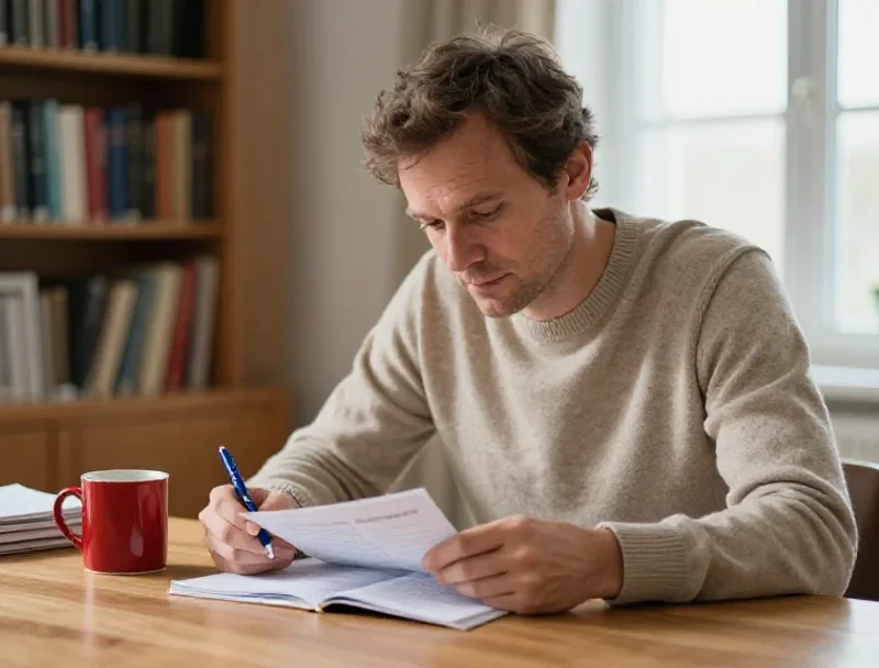 Un homme s'informe sur ses droits et son bien-être pour mieux comprendre sa vie professionnelle.